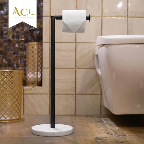 ACL Stehender Toilettenpapierhalter, luxuriöser freistehender Toilettenpapierhalter mit runder Marmorunterseite, eleganter und moderner schwarzer Toilettenpapierhalter, 180 Grad drehbar, von Assorted Collections