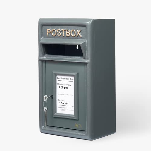 ACL Wandbriefkasten aus Gusseisen, robuster, abschließbarer Briefkasten für Briefe, Zeitschriften und Pakete, wetterfester Außenbriefkasten, 61 x 43 x 11 cm, (Grau) von Assorted Collections