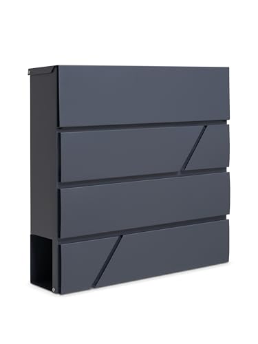 Assorted Collections Briefkasten zur Wandmontage mit Zeitungsfach, abschließbar mit 2 Schlüsseln, modernes Design, einfache Montage, 37 x 10,5 x 37 cm (Grau) von Assorted Collections