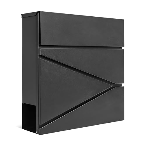 Assorted Collections Briefkasten zur Wandmontage mit Zeitungsfach, abschließbar mit 2 Schlüsseln, modernes Design, einfache Montage, 37 x 10,5 x 37 cm (Schwarz) von Assorted Collections