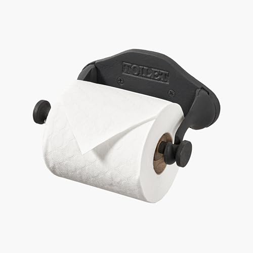 Assorted Collections Toilettenpapierhalter Wandmontage Industriestil WC Geprägt - Gusseisen Schwarz Toilettenpapierhalter Holzschlaufe Badzubehör von Assorted Collections