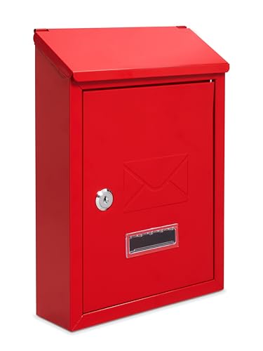 Assorted Collections Wandbriefkasten, abschließbarer Briefkasten mit 2 Schlüsseln, wetterfester Briefkasten, Installation in einem Schritt, 21 x 30 x 7 cm (rot) von Assorted Collections