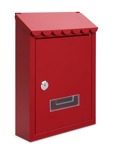 Assorted Collections Wandbriefkasten, verzinkter Stahl, abschließbarer Briefkasten mit 2 Schlüsseln, wetterfester Briefkasten, 21 x 30 x 7 cm (rot) von Assorted Collections