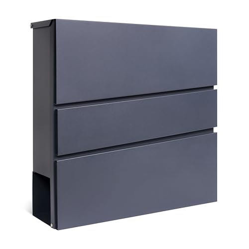 Assorted Collections Wandbriefkasten mit Zeitungsfach, abschließbarer Briefkasten mit 2 Schlüsseln, modernes Design, Installation in einem Schritt, 37 x 10,5 x 37 cm (Grau) von Assorted Collections