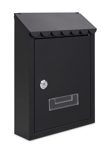 Verschiedene Collections Wandmontierte Briefbox | Wetterfeste abschließbare weiße Briefkasten aus verzinktem Stahl mit 2 Schlüsseln | Sichere Außenbriefbox für Zuhause – 21x30x7cm (Schwarz) von Assorted Collections
