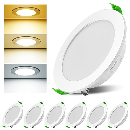 Asstikoo LED Einbaustrahler 230V Dimmbar, 7W Einbauleuchten Deckenspots Deckenstrahler Warmweiß/Neutralweiß/Kaltweiß Auswählbar, IP44 Ultra Flach LED Spots für Badezimmer Wohnzimmer, 6er Set von Asstikoo