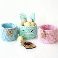 Kleines Osternest 3Er Set, Gehäkeltes Häschenkörbchen, Mini Korbhalter Eier von AstiBright
