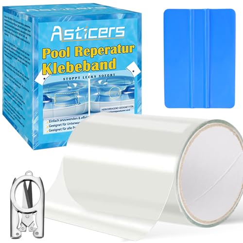 Pool Reparaturset, Transparentes Pool Reparaturset Unterwasser, Pool Reparatur Klebeband 10 cm x 152 cm,Pool Flicken Klebeband Zur Reparatur Verschiedener Schwimmbadoberflächen (10cm x 150cm) von Asticers