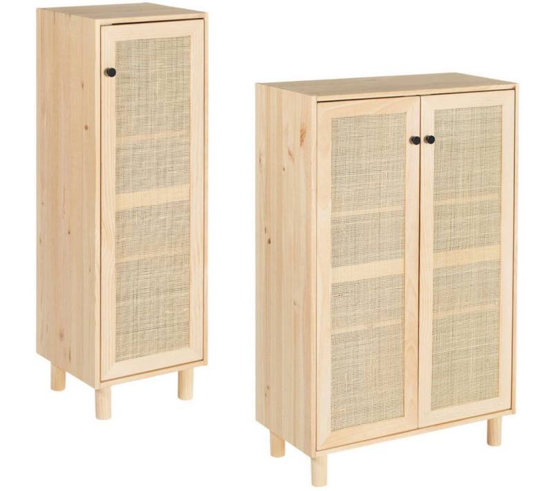 Astigarraga Kit Line Kommode Vollholzregal mit Rattan "SENSE", Kommode 1 oder 2 Türen, Highboard, inklusive Regalbeine von Astigarraga Kit Line