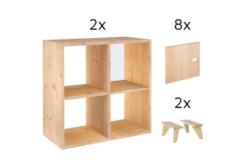 Astigarraga Kit Line Standregal Dinamic Regal-Set "Raumwunder", Würfelregal, Vollholz, mit 8 Fächern auf zwei Regale aufgeteilt von Astigarraga Kit Line