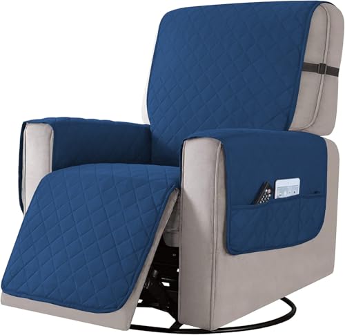Liegesofa Sesselbezug, esselschoner Sesselauflage, Sesselschoner mit Taschen, Fernsehsessel Schutzbezug Anti-Rutsch für Zuhause mit Kindern und Haustieren Hund (Dunkelblau, Groß) von Astis