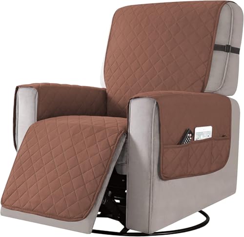 Liegesofa Sesselbezug, esselschoner Sesselauflage, Sesselschoner mit Taschen, Fernsehsessel Schutzbezug Anti-Rutsch für Zuhause mit Kindern und Haustieren Hund (Kaffeefarbe, Groß) von Astis