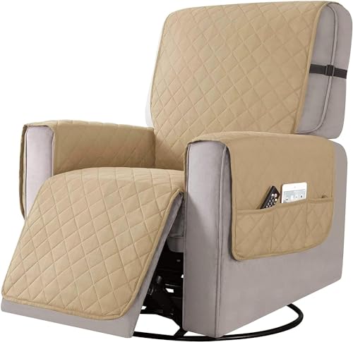 Liegesofa Sesselbezug, esselschoner Sesselauflage, Sesselschoner mit Taschen, Fernsehsessel Schutzbezug Anti-Rutsch für Zuhause mit Kindern und Haustieren Hund (Khaki, Klein) von Astis