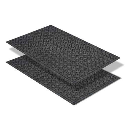 Astra Fussmatte aussen rutschfest - Schmutzfangmatte wetterfest - Outdoor Türmatte schmutzabweisend für Eingangsbereich - 2er Set 40 x 60 cm - Kästchen grau von Astra