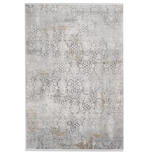 Astra Hochwertiger Teppich Wohnzimmer, Schlafzimmer - Kurzflorteppich weich - Flachgewebe - einzigartiges Hochtief Design - Teppich grau 200 x 290 cm von Astra