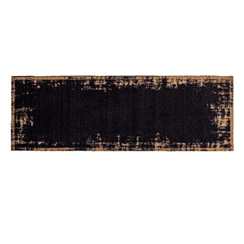 Astra Rutschfester Teppich Wohnzimmer - Miabella Fußmatte innen - Küche Läufer Flur Schmutzfangmatte - Sauberlauf 50x150 cm Uni Bordüre schwarz von Astra