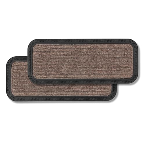 Fußmatte Außen & Innen - 2er Set 25x60 cm Braun Linien - Sauberlauf Türmatte rutschfest - Schmutzfangmatte strapazierfähig - Fussmatte aussen Stufen von Astra