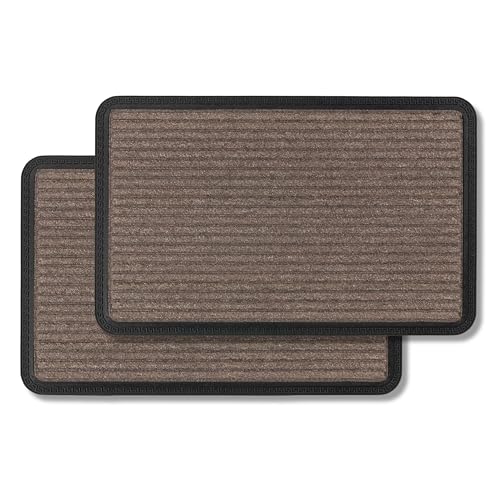 Fußmatte Außen & Innen - 2er Set 40x60 cm Braun Linien - Sauberlauf Türmatte rutschfest - Schmutzfangmatte strapazierfähig - Fussmatte aussen Stufen von Astra