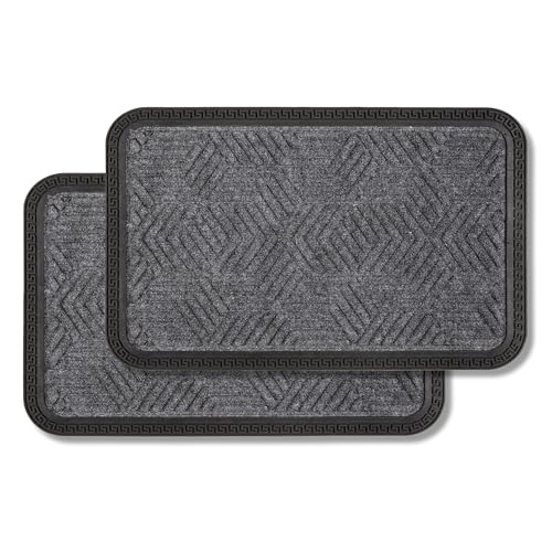 Fußmatte Außen & Innen - 2er Set 50x80 cm Grau Muster - Sauberlauf Türmatte rutschfest - Schmutzfangmatte strapazierfähig - Fussmatte aussen Stufen von Astra