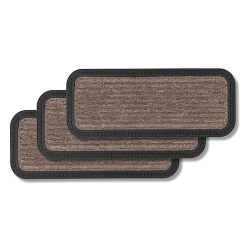 Fußmatte Außen & Innen - 3er Set 25x60 cm Braun Linien - Sauberlauf Türmatte rutschfest - Schmutzfangmatte strapazierfähig - Fussmatte aussen Stufen von Astra