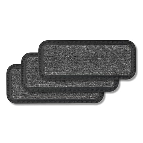 Fußmatte Außen & Innen - 3er Set 25x60 cm Grau Linien - Sauberlauf Türmatte rutschfest - Schmutzfangmatte strapazierfähig - Fussmatte aussen Stufen von Astra