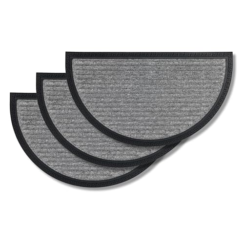 Fußmatte Außen & Innen - 3er Set 40x70 cm halbrund Silber Linien - Türmatte rutschfest - Schmutzfangmatte strapazierfähig - Fussmatte aussen Stufen von Astra