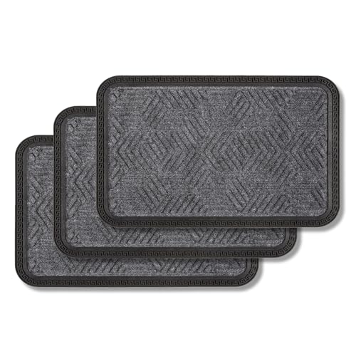 Fußmatte Außen & Innen - 3er Set 50x80 cm Grau Muster - Sauberlauf Türmatte rutschfest - Schmutzfangmatte strapazierfähig - Fussmatte aussen Stufen von Astra