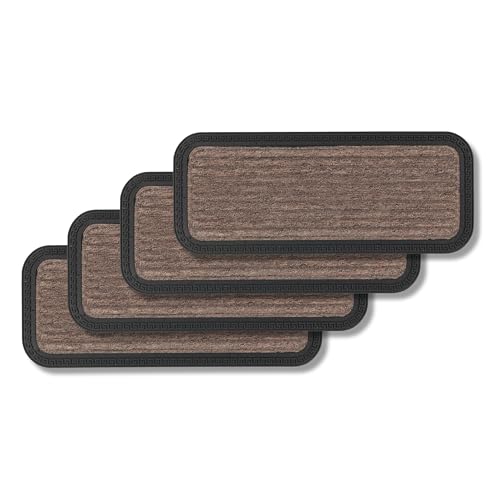 Fußmatte Außen & Innen - 4er Set 25x60 cm Braun Linien - Sauberlauf Türmatte rutschfest - Schmutzfangmatte strapazierfähig - Fussmatte aussen Stufen von Astra