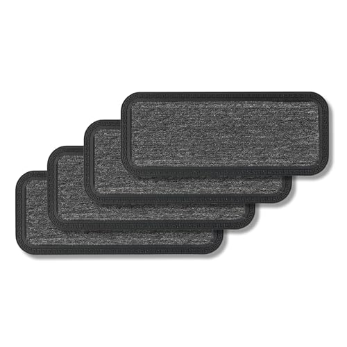 Fußmatte Außen & Innen - 4er Set 25x60 cm Grau Linien - Sauberlauf Türmatte rutschfest - Schmutzfangmatte strapazierfähig - Fussmatte aussen Stufen von Astra