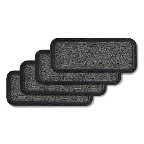 Fußmatte Außen & Innen - 4er Set 25x60 cm Grau Muster - Sauberlauf Türmatte rutschfest - Schmutzfangmatte strapazierfähig - Fussmatte aussen Stufen von Astra