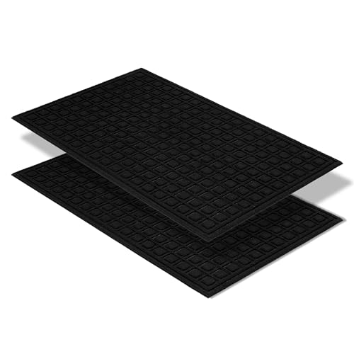Fussmatte aussen rutschfest - Schmutzfangmatte wetterfest - Outdoor Türmatte schmutzabweisend für Eingangsbereich - 2er Set 40x60cm - Kästchen schwarz von Astra