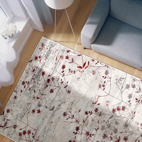 Hochwertiger Designer Teppich Antea - Moderne Kurzflorteppiche - Wohnzimmerteppich im Vintage Design - 160 x 230cm, Blumen rot von Astra