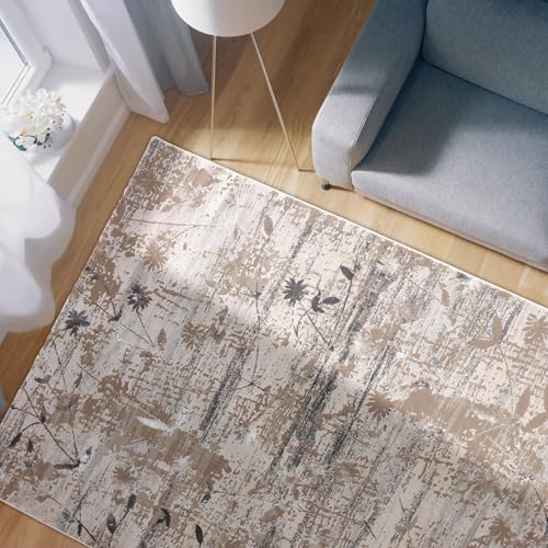 Hochwertiger Designer Teppich Antea - Moderne Kurzflorteppiche weich - Wohnzimmerteppich im Vintage Design - 80 x 150cm, Blumen beige/grau Hochwertiger Designer Teppich Antea - Moderne Kurzflorteppiche weich - Wohnzimmerteppich im Vintage Design - 80 x 150cm, Blumen beige/grau von Astra