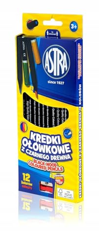 Sechskant schwarz Holz Buntstifte 12 Farben (Plus Spitzer kostenlos) von Astra