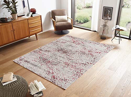 hochwertiger Designer Teppich Antea — Moderne Kurzflorteppiche — Zimmerteppich im Vintage Design — (133x190cm, rot/Creme) von Astra