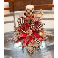 Herzstück Weihnachten, Weihnachtstischdekor, Weihnachtsgeschenk, Rot-Schwarz-Weißer Herzschmuck, Weihnachtsblumenarrangement, Weihnachtsdekor von AstraCreation