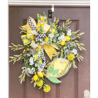 Zitronenkranz, Frühlingskranz, Zitrone Deko, Zitronen Türdeko, Großer Sommerkranz, Zitronenschleife, Echte Touch Zitronen, Zitronenschild von AstraCreation