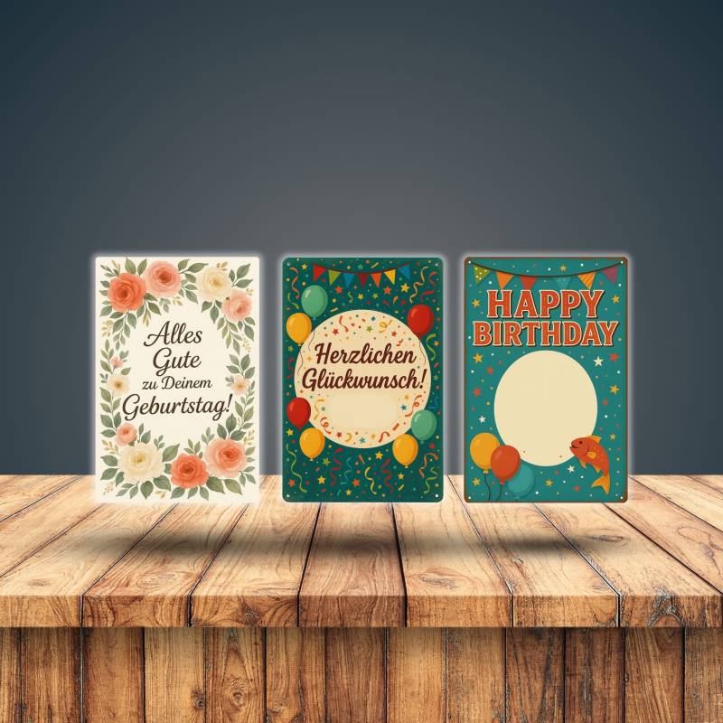 Geburtstags Blechschilder 3er Set von AstraDesign