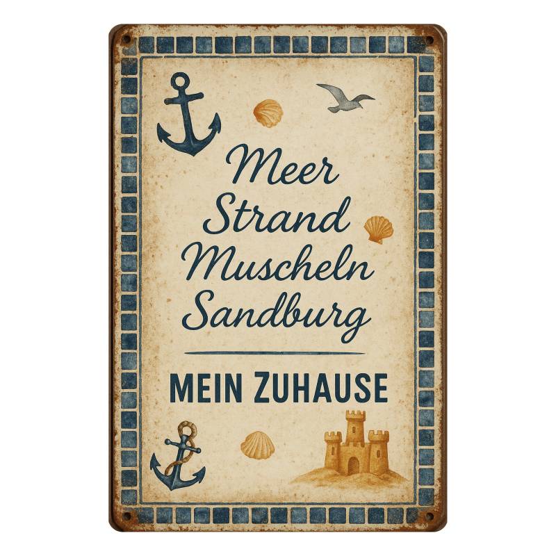 Meer Strand Muscheln Zuhause Blechschild - 20x30cm von AstraDesign