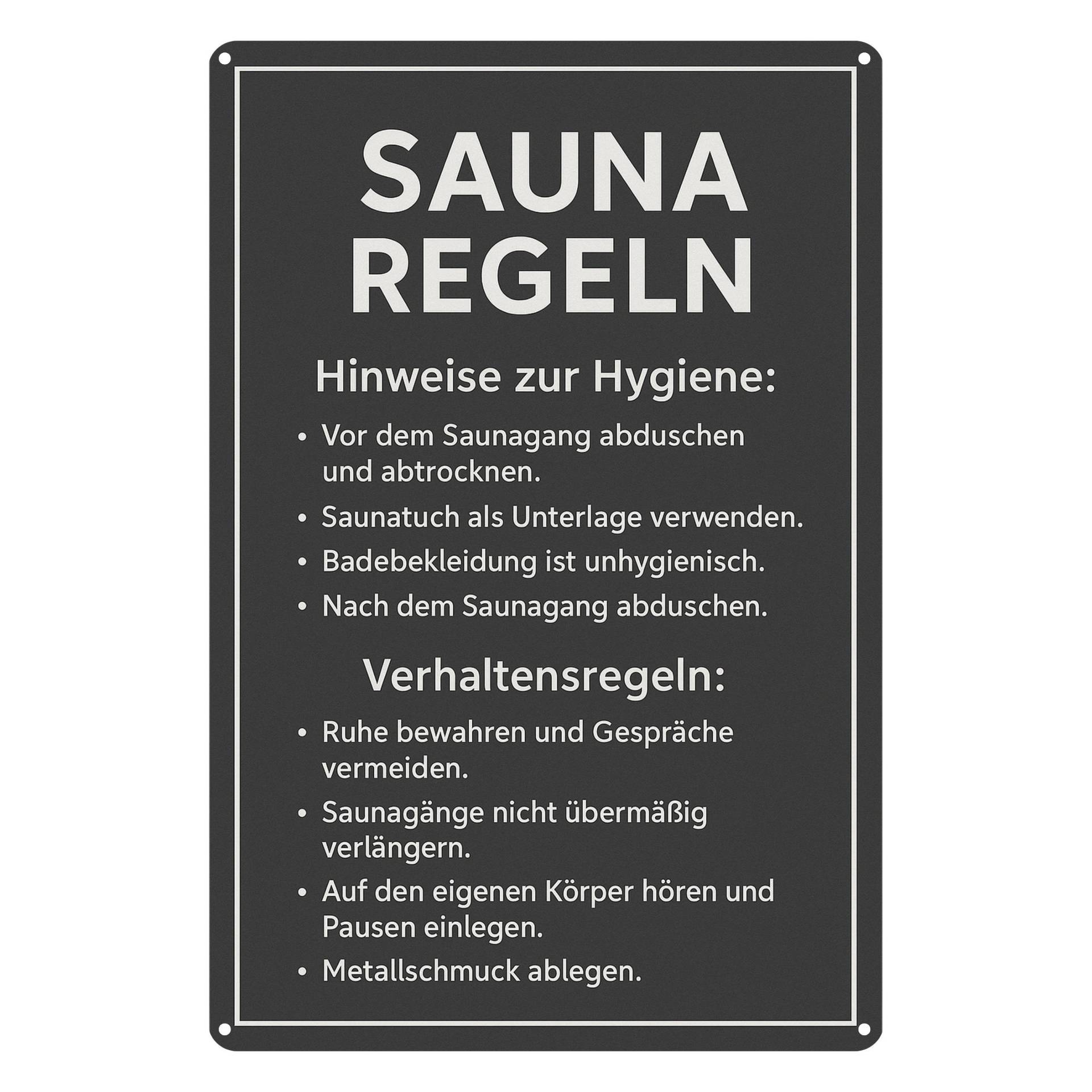 Sauna Regeln dunkel Blechschild - 20x30cm Sauna Regeln dunkel Blechschild - 20x30cm von AstraDesign