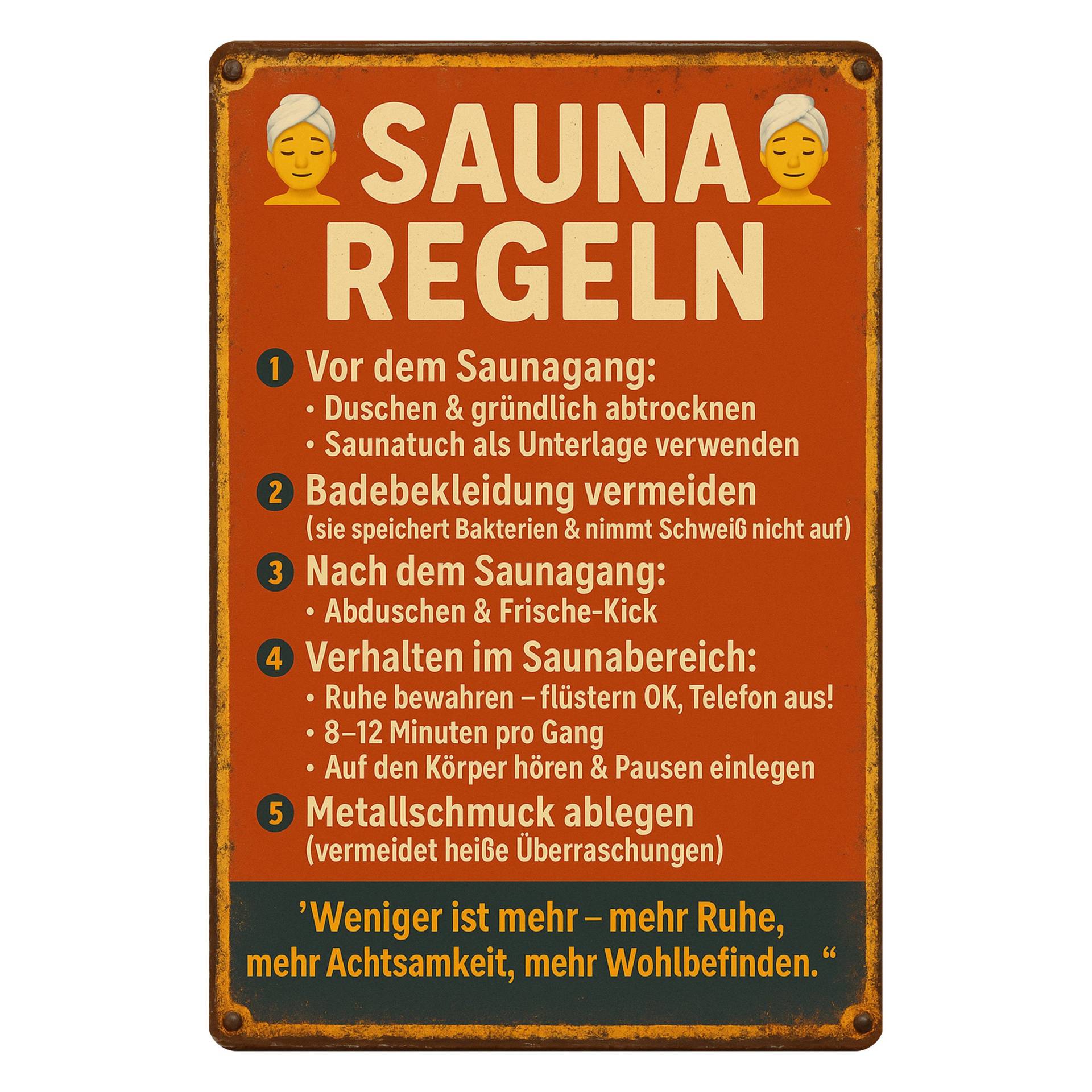 Sauna Regeln rot Blechschild - 20x30cm Sauna Regeln rot Blechschild - 20x30cm von AstraDesign