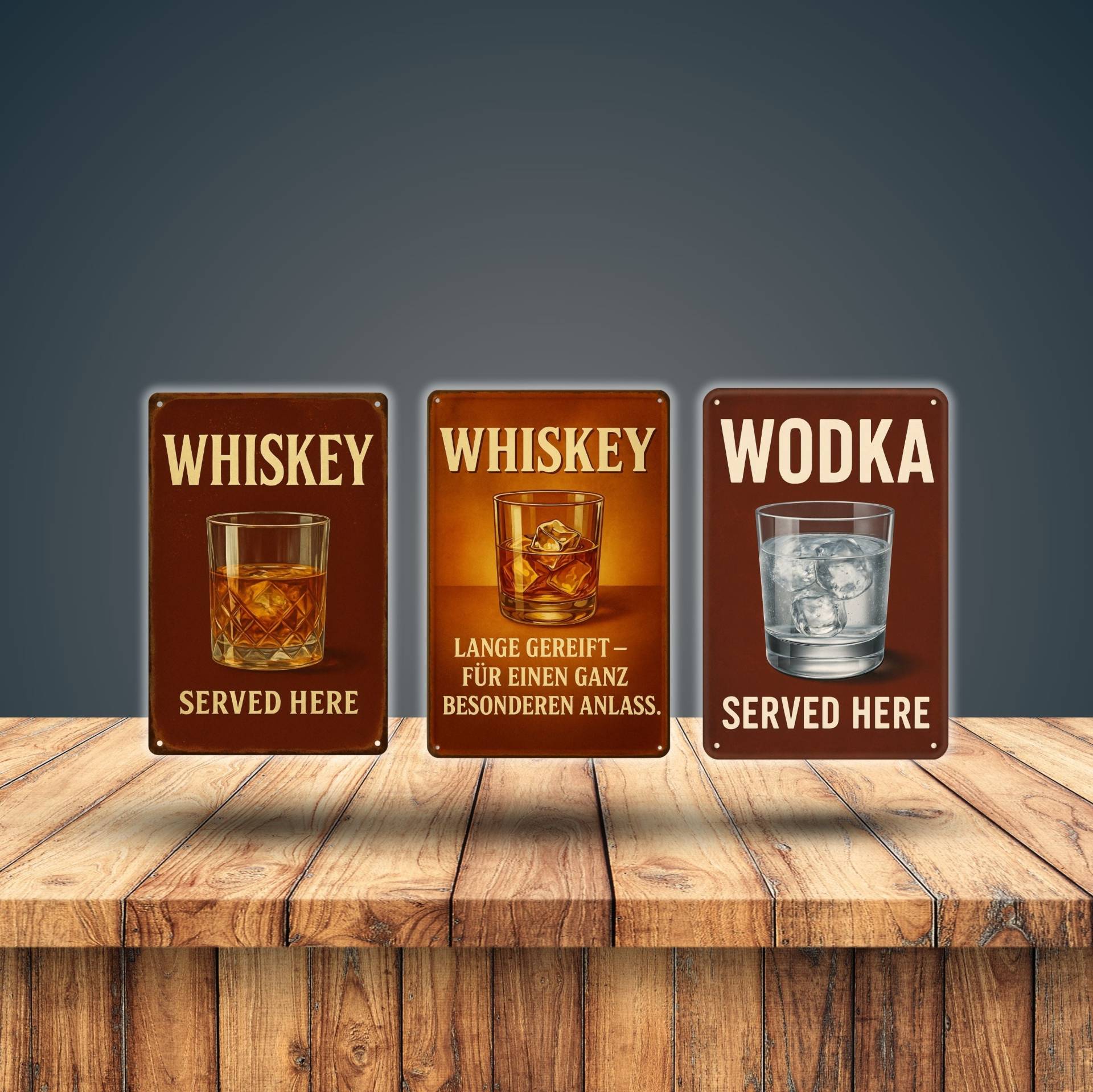 Whiskey and Wodka Blechschilder 3er Set von AstraDesign