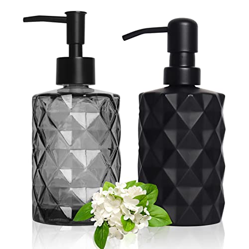 2pcs Diamond Design 330ml Glas Seifenspender Nachfüllbarer flüssiger Seifenspender Behälter für Badezimmer Küche (schwarz) von AstraLoom