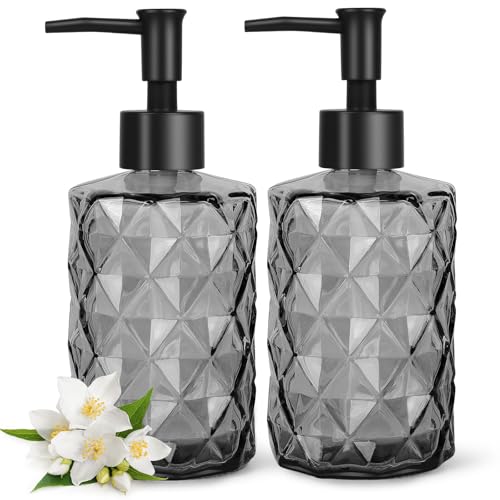 2pcs Glass 330ml Diamond Design Soap Dispenser Refillable Soap Dispenser Container with Pump for Bathroom Kitchen（Black transparent） von AstraLoom