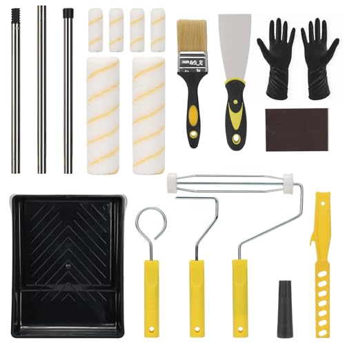AstraLoom 19-teiliges Malerrollen-Set – 9 Zoll & 4 Zoll Rollen mit Edelstahl-Teleskopstange, Mikrofaserbezügen, Farbwanne, Schaber & Handschuhen – Ideal für Wände und Decken AstraLoom 19-teiliges Malerrollen-Set – 9 Zoll & 4 Zoll Rollen mit Edelstahl-Teleskopstange, Mikrofaserbezügen, Farbwanne, Schaber & Handschuhen – Ideal für Wände und Decken von AstraLoom
