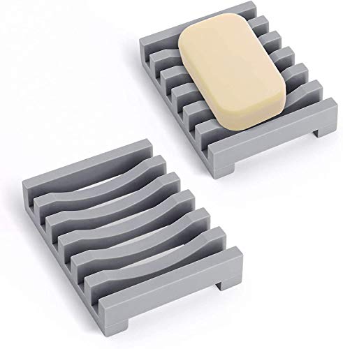 AstraLoom 2er-Pack Silikon Seifenschale mit selbstentleerendem Design, leicht zu reinigen, rutschfest und bruchsicher, ideal für Bad, Küche, Seife (Grau) von AstraLoom