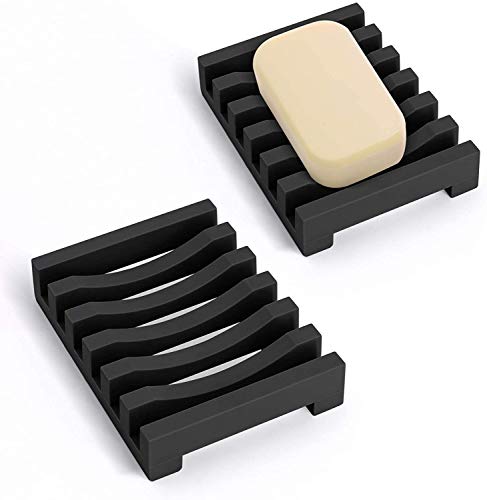 AstraLoom 2er-Pack Silikon Seifenschale mit selbstentleerendem Design, leicht zu reinigen, rutschfest und bruchsicher, ideal für Bad, Küche, Seife (Schwarz) von AstraLoom