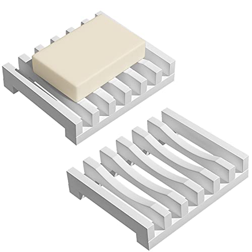 AstraLoom 2er-Pack Silikon Seifenschale mit selbstentleerendem Design, leicht zu reinigen, rutschfest und bruchsicher, ideal für Bad, Küche, Seife (Weiß) von AstraLoom