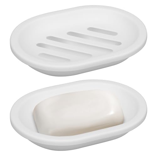 AstraLoom Seifenschale 2er-Pack mit Ablauf – Selbstentleerende Kunststoff-Box für Seife, rutschfest & leicht zu reinigen (Weiß) von AstraLoom