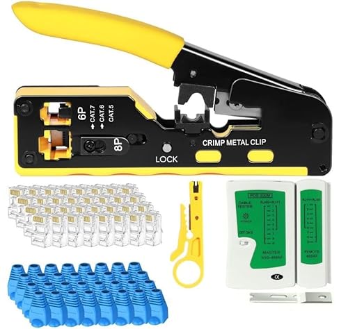 AstraLoom Multifunktionales Crimpwerkzeug-Set für RJ11 und RJ45 Netzwerkkabel, inklusive Abisolierzange (3.2–9.0 mm), verstellbar für CAT5/CAT6/CAT7 6P/8P-Kristallköpfe von AstraLoom
